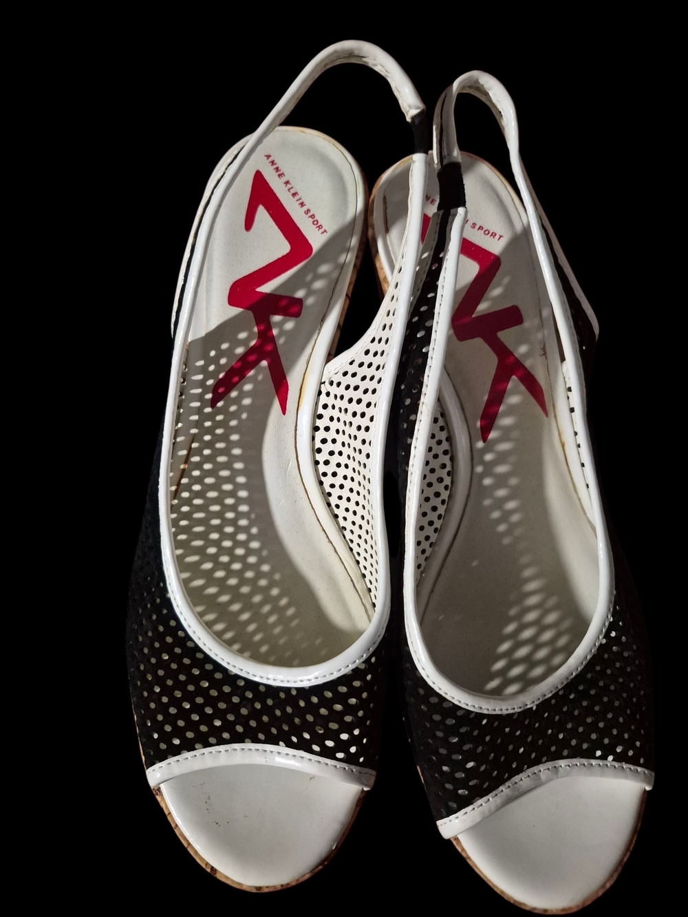 Anne Klein Sport Black and White Perforated Slingback Sandals